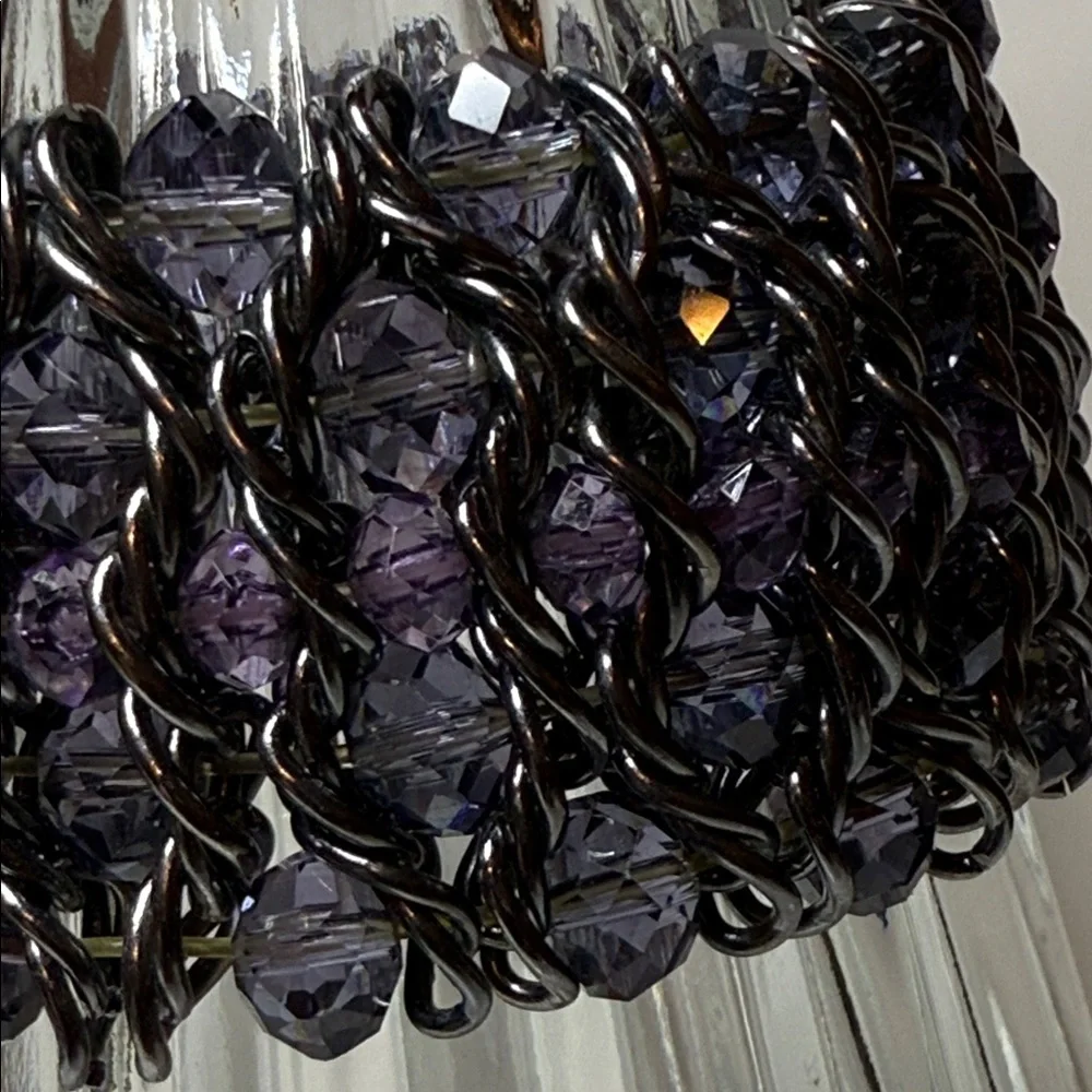 Striking Chunky Purple Black Chain multilayer woven gun metal stretch bracelet